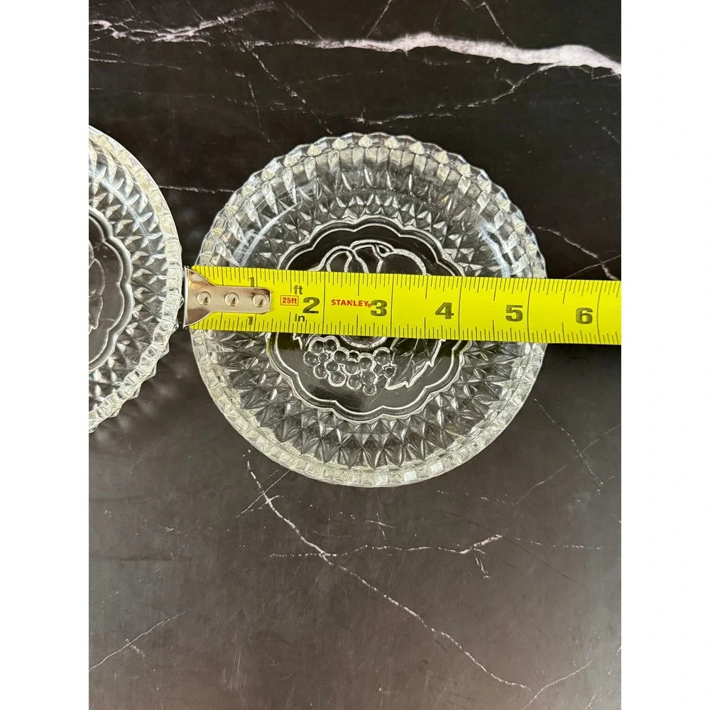 VTG PAIR (2) Pressed Glass EAPG Wine Champagne Coasters Sawtooth Edge Fruits
